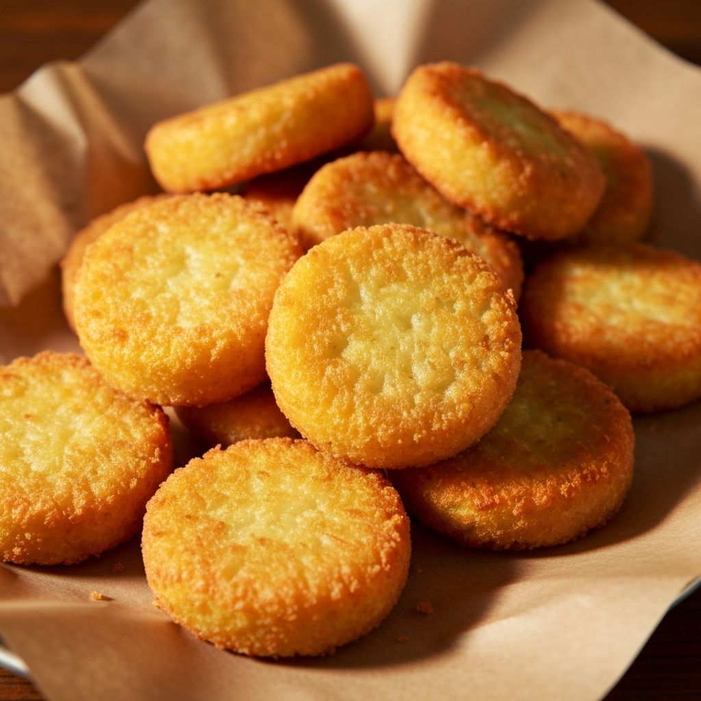 Golden crispy potato cakes on parchment paper